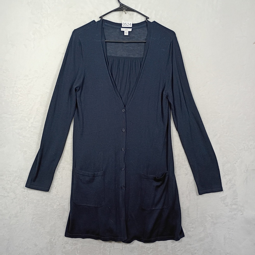 J. Jill Cardigan Sweater Womens S Navy Blue Longline Button Front Knit Boho Work